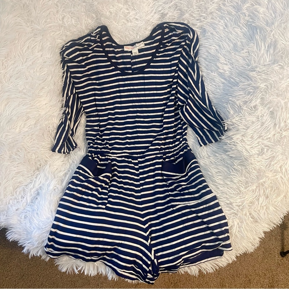 Navy nautical striped pockets boho romper